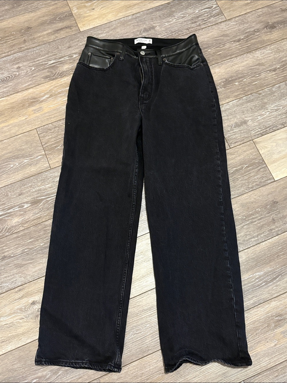 Abercrombie & Fitch Black Jeans with Faux Leather Trim